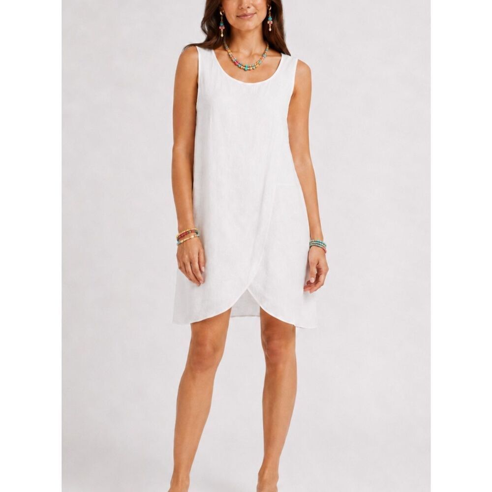 GAOS White Sleeveless Scoop Neck Pull On Relaxed Fit Tunic Dress Size M